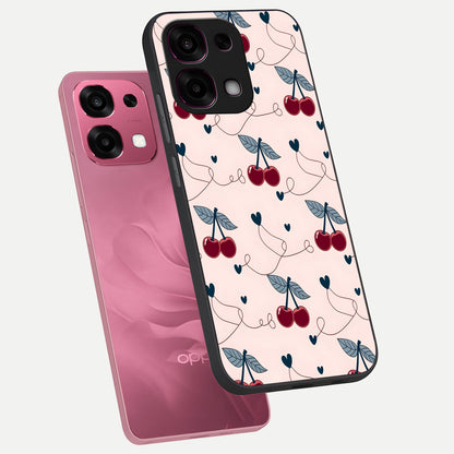  Cherry Heart Line phone case For Oppo F31 5G showing premium glass back cover with detailed artwork