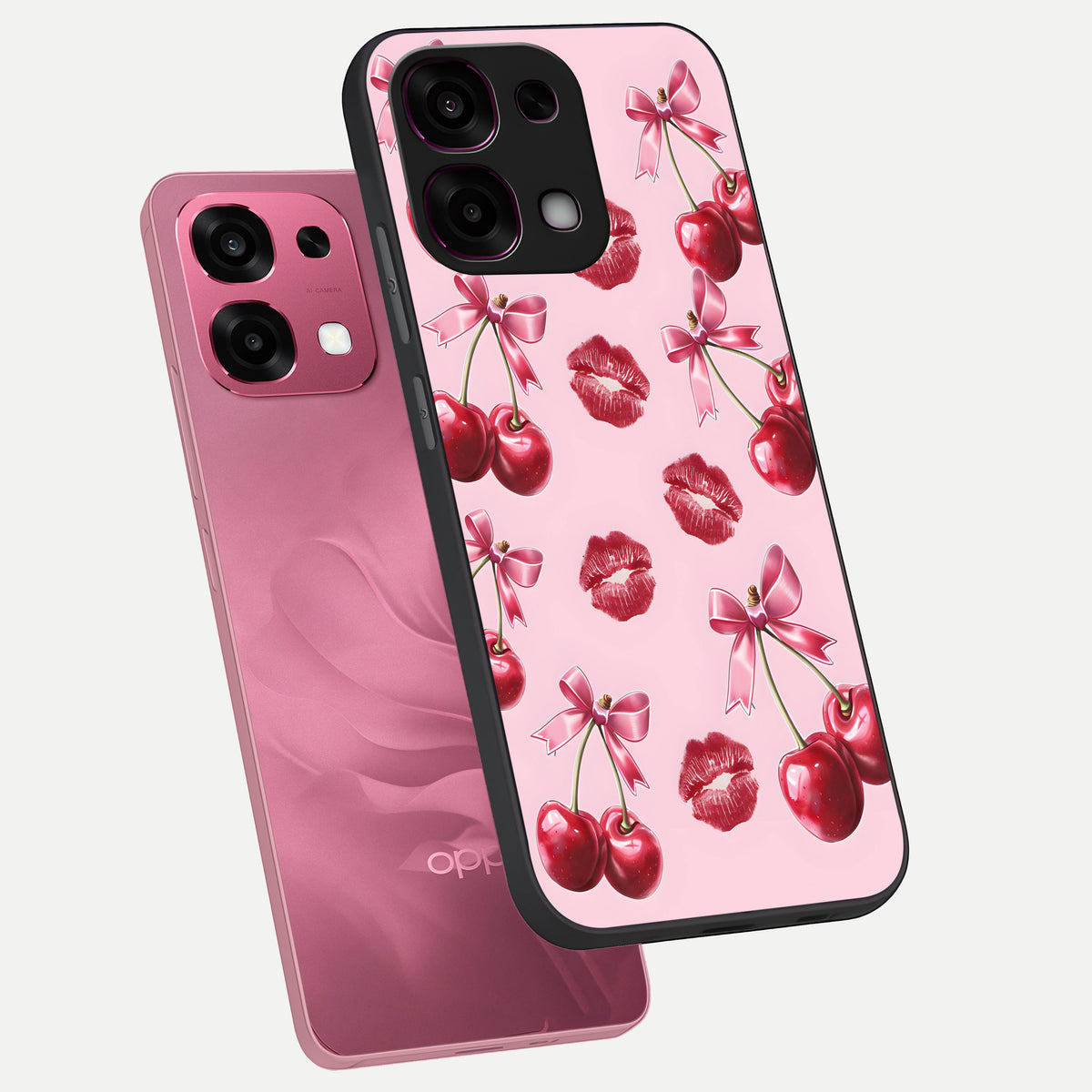  Cherry With Lips phone case For Oppo F31 5G showing premium glass back cover with detailed artwork