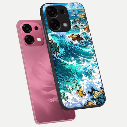  Coastal Blue Waves phone case For Oppo F31 5G showing premium glass back cover with detailed artwork