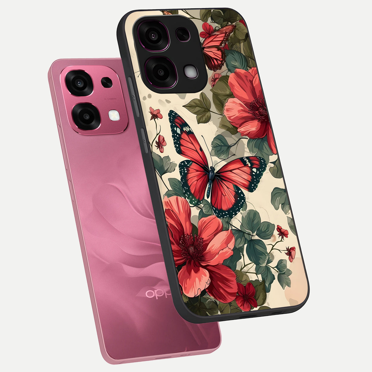  Crimson Butterfly Garden phone case For Oppo F31 5G showing premium glass back cover with detailed artwork