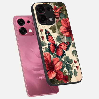  Crimson Butterfly Garden phone case For Oppo F31 5G showing premium glass back cover with detailed artwork