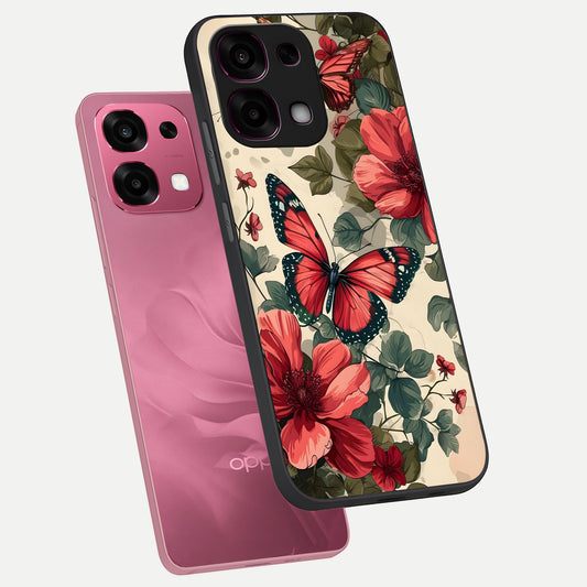  Crimson Butterfly Garden phone case For Oppo F31 5G showing premium glass back cover with detailed artwork