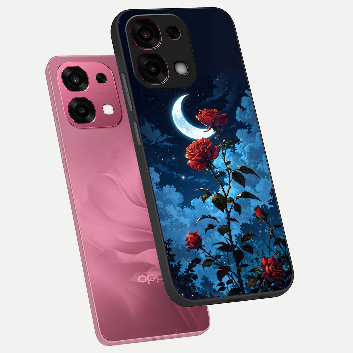  Crimson Rose Moon phone case For Oppo F31 5G showing premium glass back cover with detailed artwork