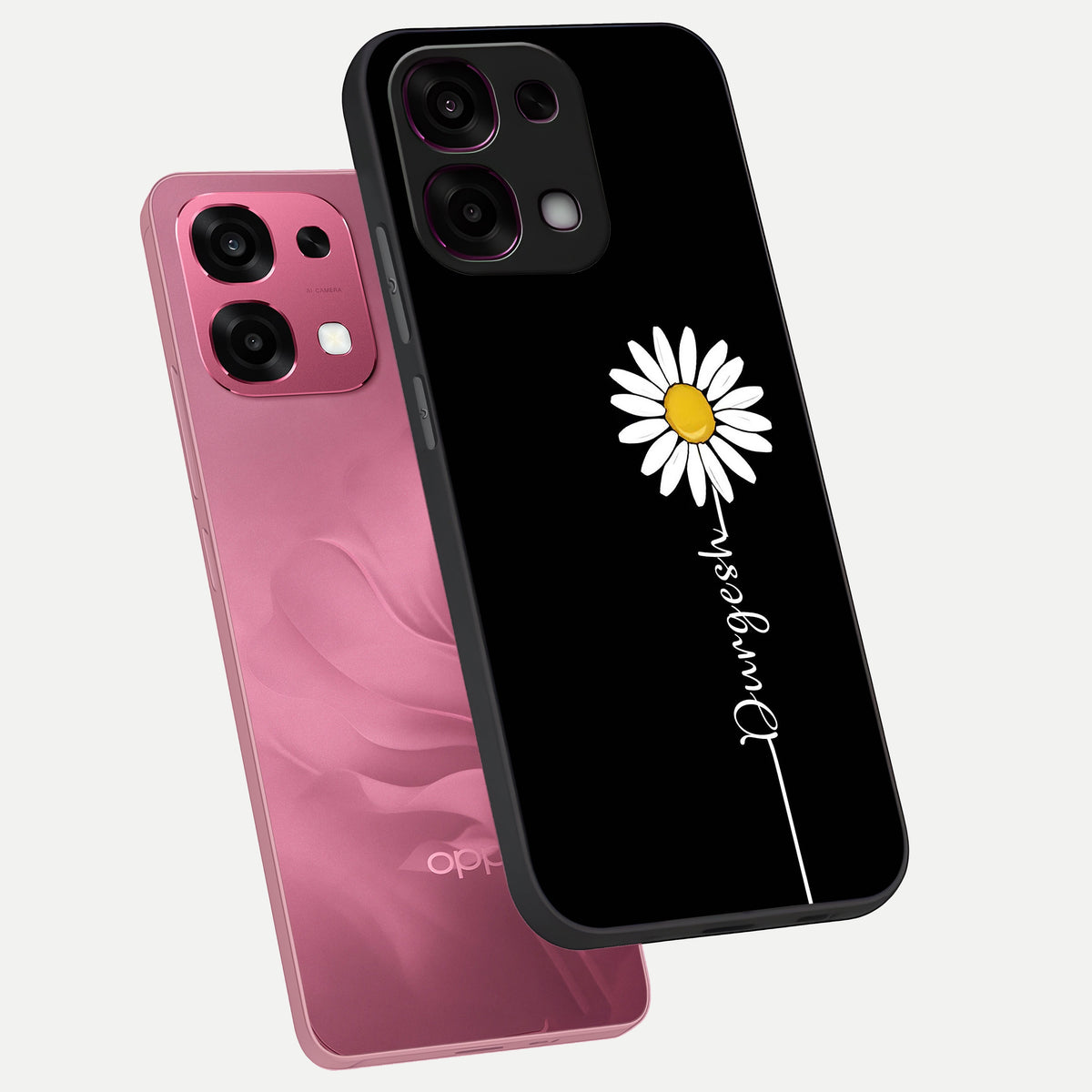  Custom Name White Flower phone case For Oppo F31 5G showing premium glass back cover with detailed artwork