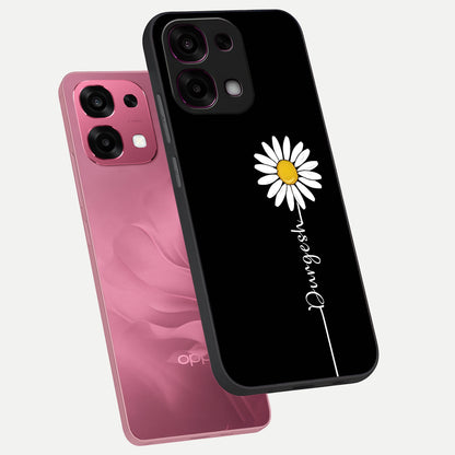  Custom Name White Flower phone case For Oppo F31 5G showing premium glass back cover with detailed artwork