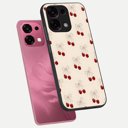  Cute Cherry Pattern phone case For Oppo F31 5G showing premium glass back cover with detailed artwork
