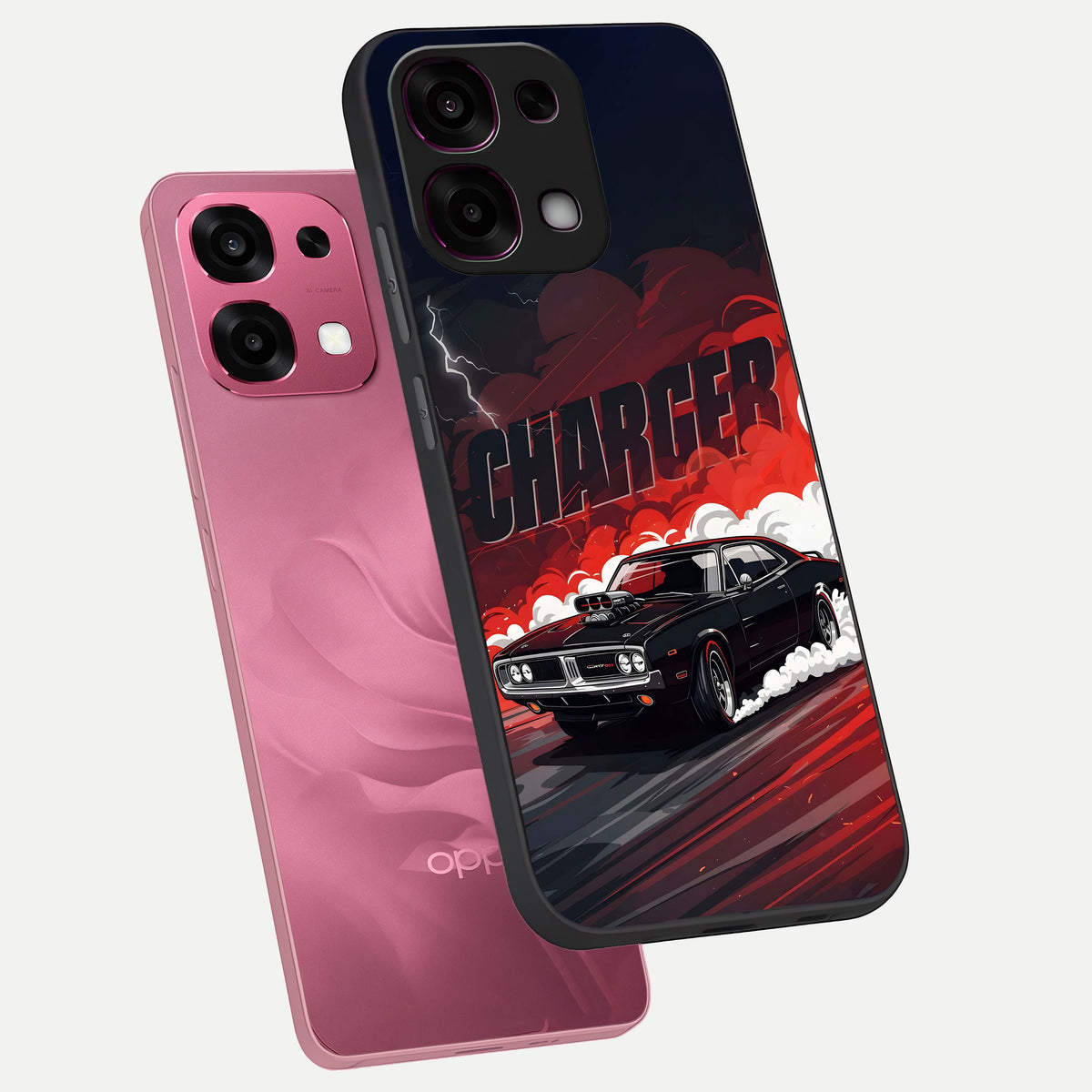  Dark Charger Fury phone case For Oppo F31 5G showing premium glass back cover with detailed artwork