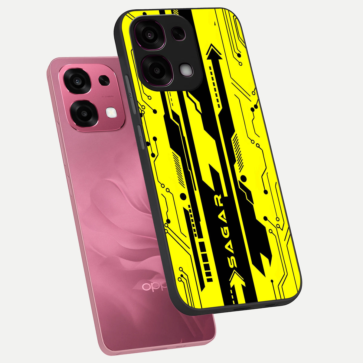  Electric Pulse CYBERPUNK Custom Name phone case For Oppo F31 5G showing premium glass back cover with detailed artwork