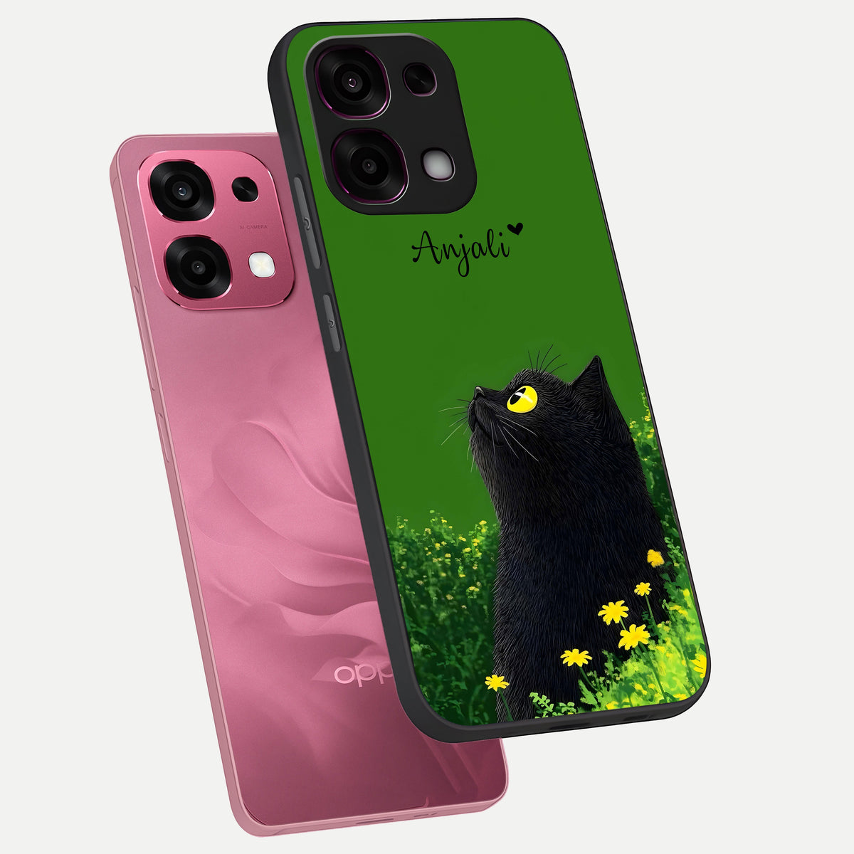  Emerald Cat Custom Name phone case For Oppo F31 5G showing premium glass back cover with detailed artwork