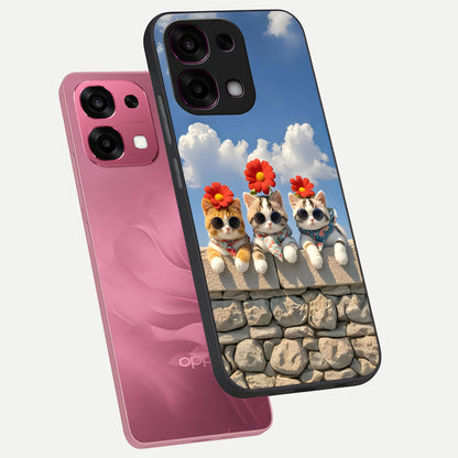  Floral Kitty Squad phone case For Oppo F31 5G showing premium glass back cover with detailed artwork