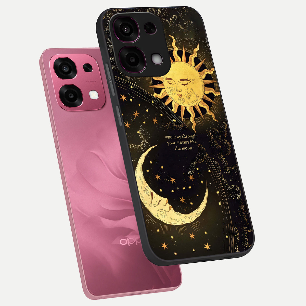  Golden Lunar Love phone case For Oppo F31 5G showing premium glass back cover with detailed artwork
