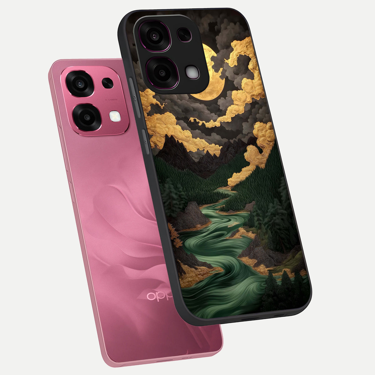  Golden River Moon phone case For Oppo F31 5G showing premium glass back cover with detailed artwork