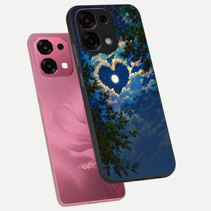  Heart With Moon Sky phone case For Oppo F31 5G showing premium glass back cover with detailed artwork