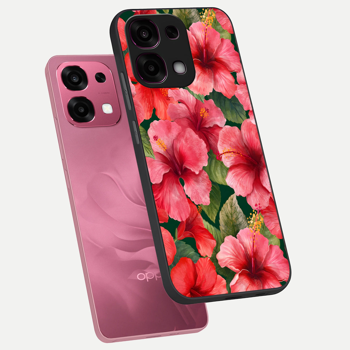  Hibiscus Pattern phone case For Oppo F31 5G showing premium glass back cover with detailed artwork