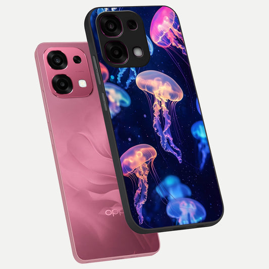  Jellyfish Pattern phone case For Oppo F31 5G showing premium glass back cover with detailed artwork