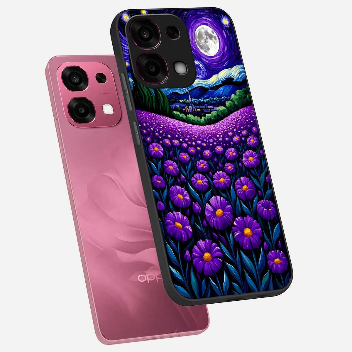  Lavender Moon Field phone case For Oppo F31 5G showing premium glass back cover with detailed artwork