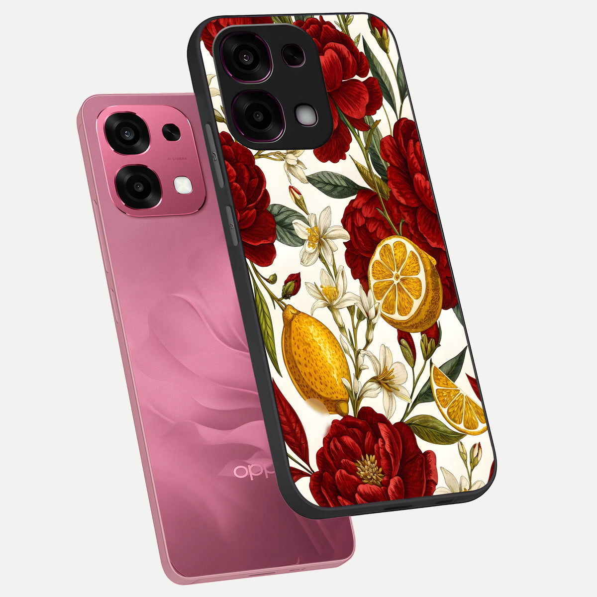  Lemon Rose Charm phone case For Oppo F31 5G showing premium glass back cover with detailed artwork
