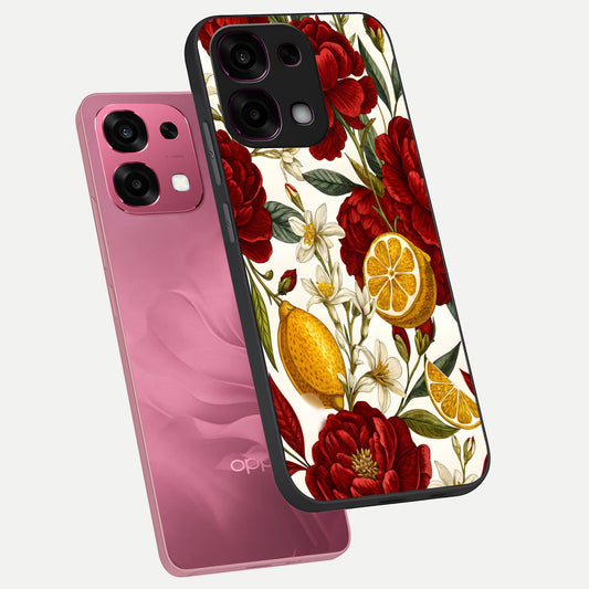  Lemon Rose Charm phone case For Oppo F31 5G showing premium glass back cover with detailed artwork