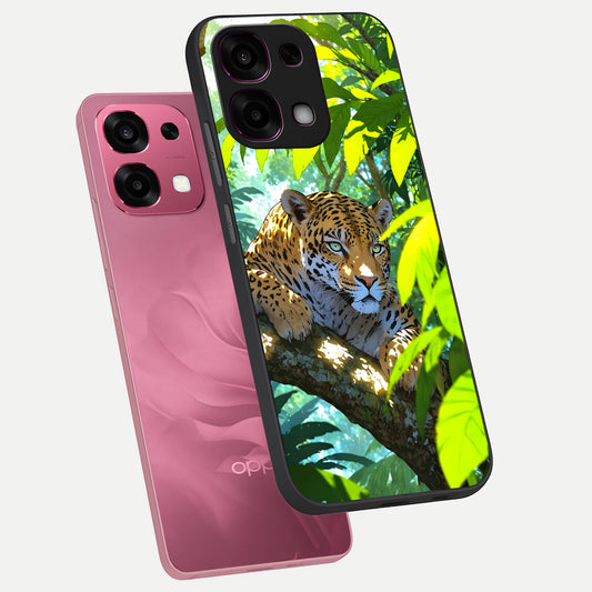  Leopard in Jungle phone case For Oppo F31 5G showing premium glass back cover with detailed artwork