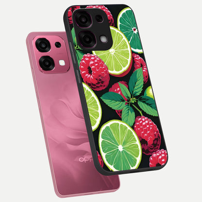  Lime and Raspberry Pattern phone case For Oppo F31 5G showing premium glass back cover with detailed artwork