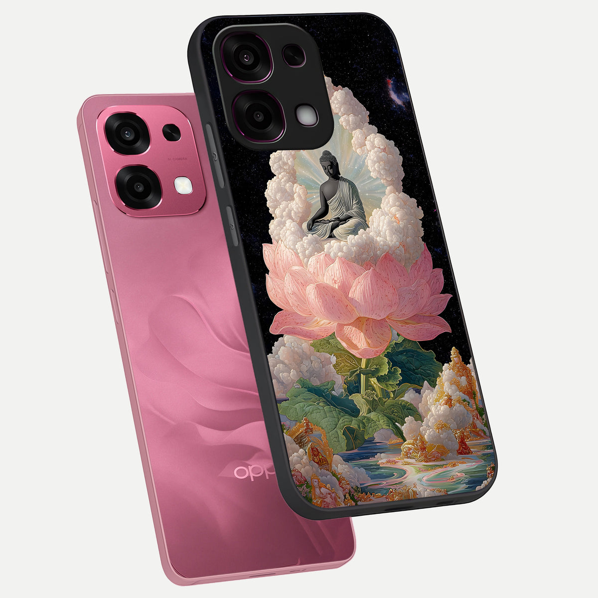  Lotus Divine Peace phone case For Oppo F31 5G showing premium glass back cover with detailed artwork