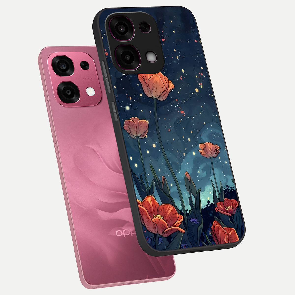  Midnight Tulip Glow phone case For Oppo F31 5G showing premium glass back cover with detailed artwork