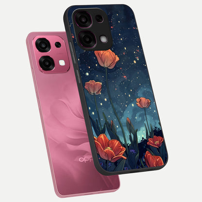  Midnight Tulip Glow phone case For Oppo F31 5G showing premium glass back cover with detailed artwork