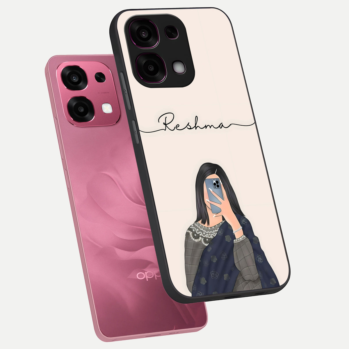  Mirror Mood Muse With Custom Name phone case For Oppo F31 5G showing premium glass back cover with detailed artwork