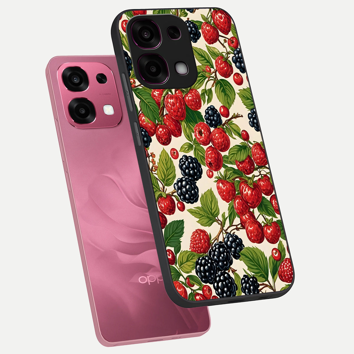  Mixed Berry Collage phone case For Oppo F31 5G showing premium glass back cover with detailed artwork