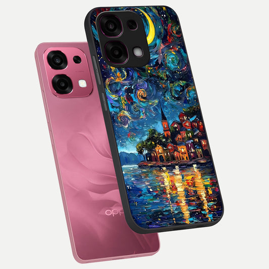  Moonlight Harbor Glow phone case For Oppo F31 5G showing premium glass back cover with detailed artwork