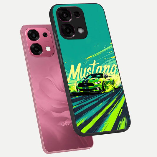  Mustang Bang phone case For Oppo F31 5G showing premium glass back cover with detailed artwork