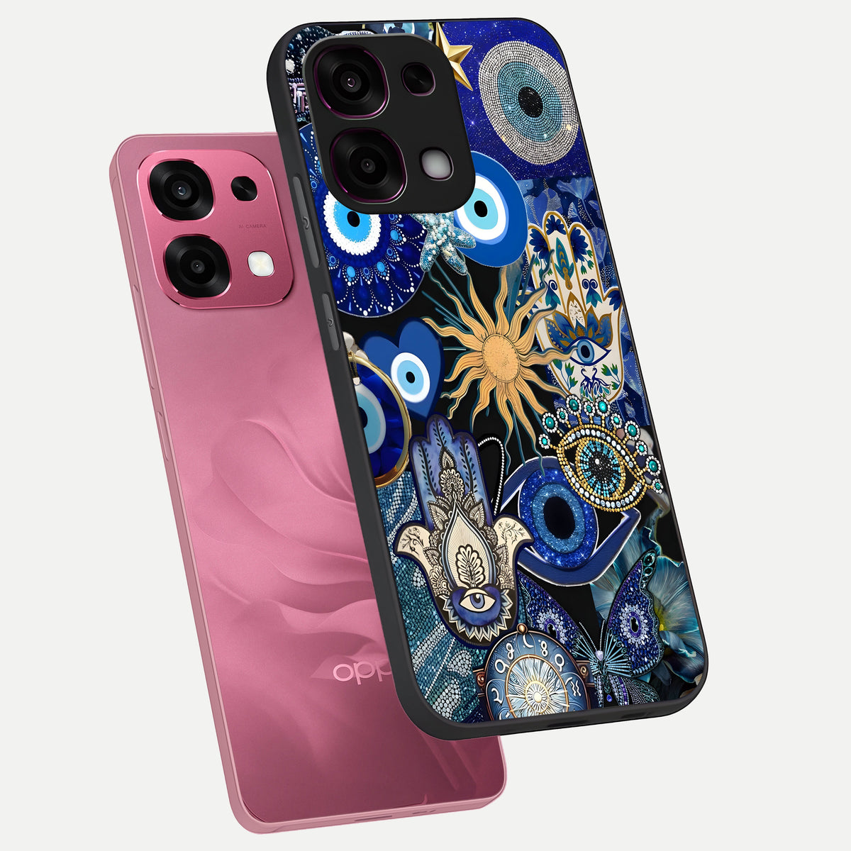  Mystic Blue Evil Eye phone case For Oppo F31 5G showing premium glass back cover with detailed artwork