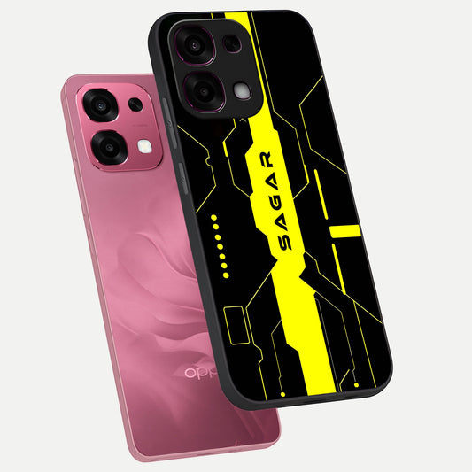  Neon CYBERPUNK Custom Name phone case For Oppo F31 5G showing premium glass back cover with detailed artwork