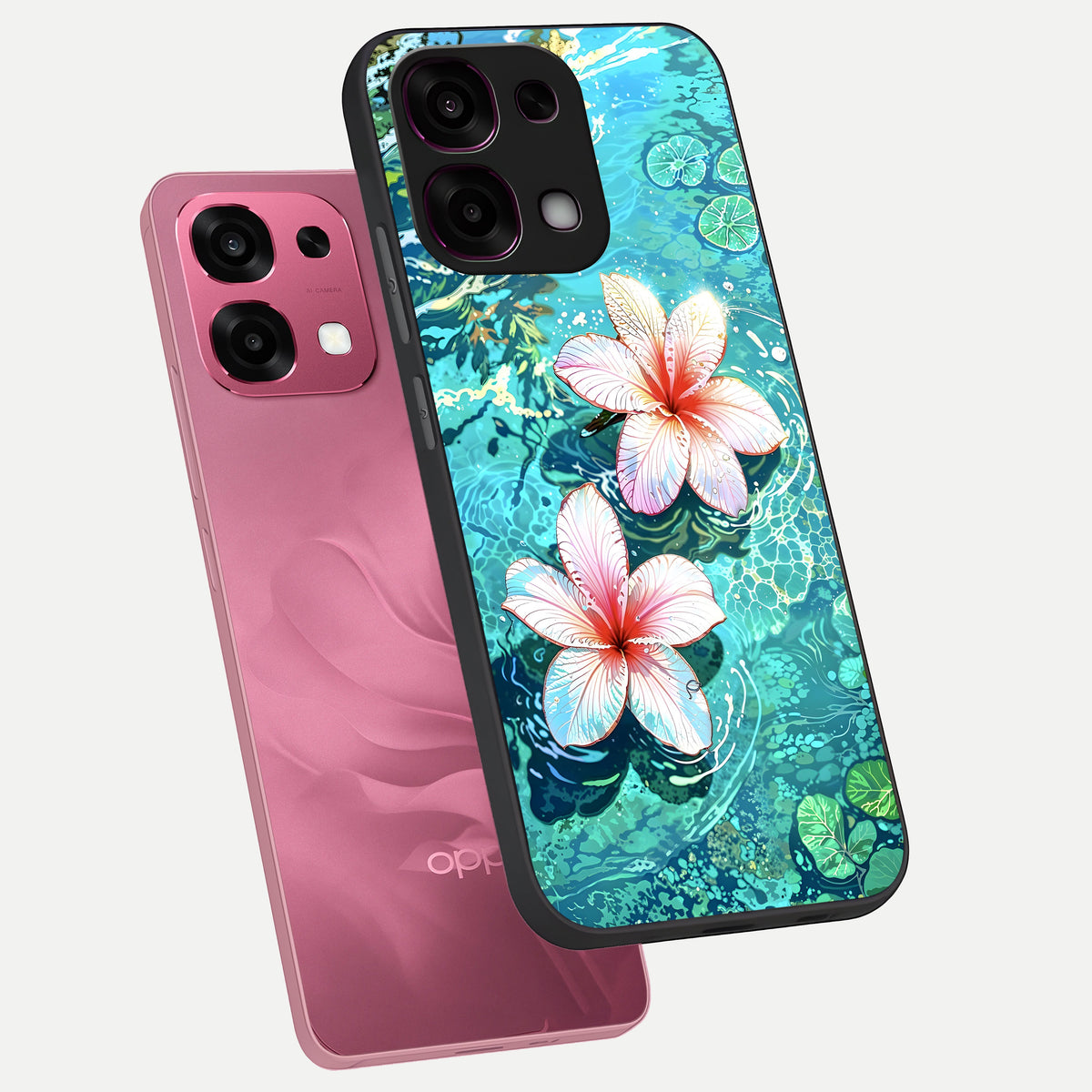  Pink Flowers in Water phone case For Oppo F31 5G showing premium glass back cover with detailed artwork