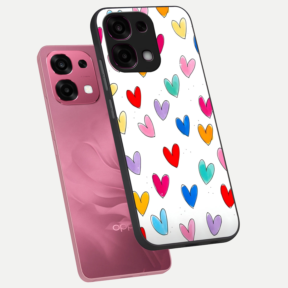  Playful Love Doodles phone case For Oppo F31 5G showing premium glass back cover with detailed artwork