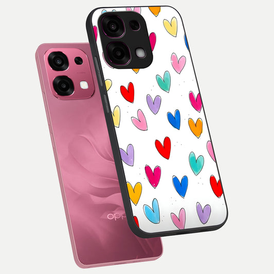  Playful Love Doodles phone case For Oppo F31 5G showing premium glass back cover with detailed artwork