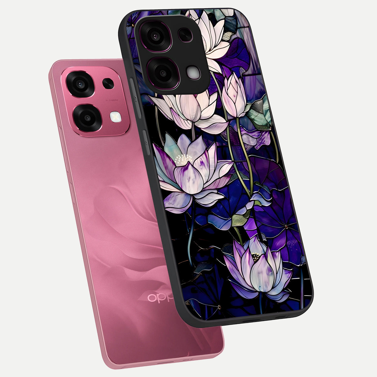  Purple Lotus Pattern phone case For Oppo F31 5G showing premium glass back cover with detailed artwork