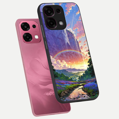  Rainbow Valley Dream phone case For Oppo F31 5G showing premium glass back cover with detailed artwork