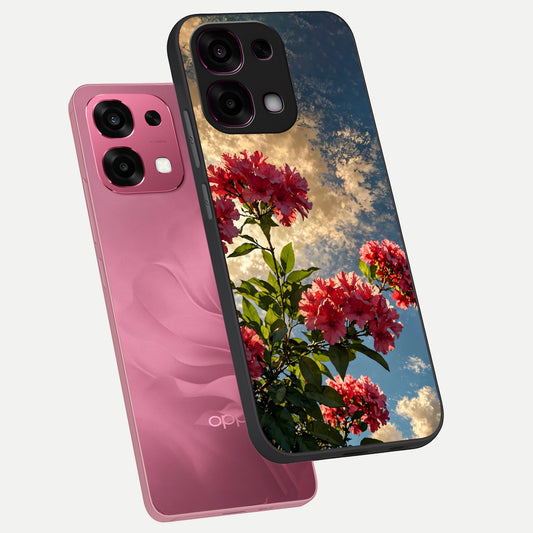  Red Bloom Skies phone case For Oppo F31 5G showing premium glass back cover with detailed artwork