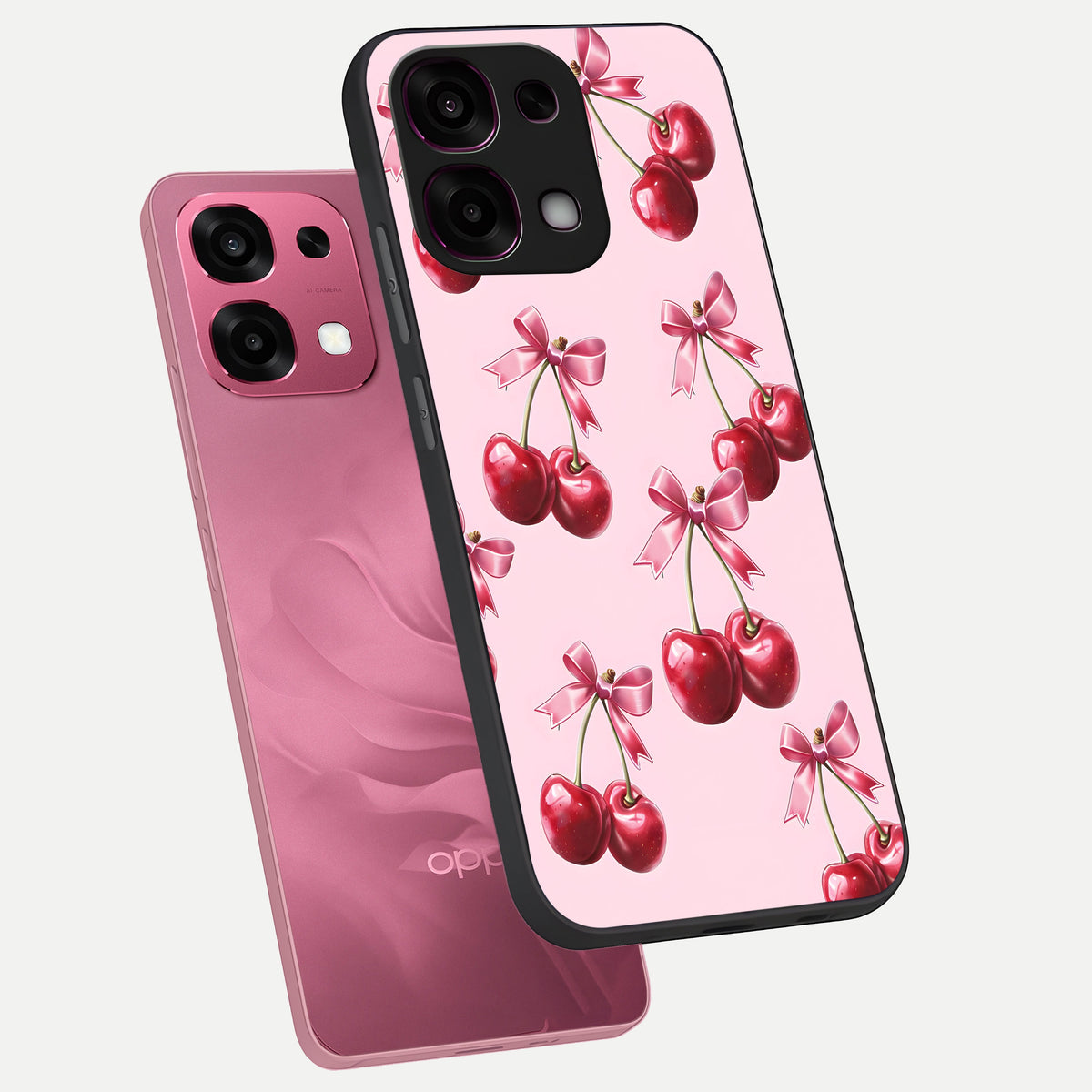  Red Cherries Pattern phone case For Oppo F31 5G showing premium glass back cover with detailed artwork