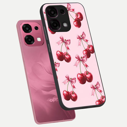  Red Cherries Pattern phone case For Oppo F31 5G showing premium glass back cover with detailed artwork