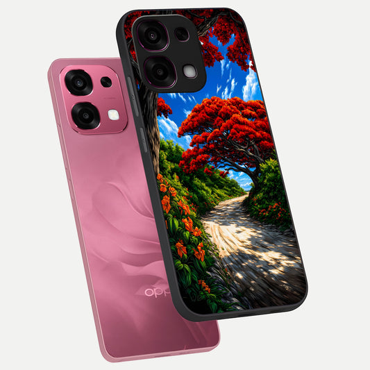  Red Trees Pathway phone case For Oppo F31 5G showing premium glass back cover with detailed artwork