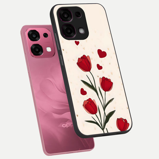  Tulip With Heart phone case For Oppo F31 5G showing premium glass back cover with detailed artwork