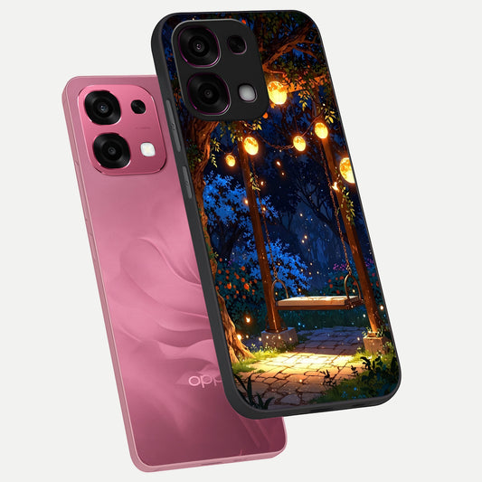  Twilight Garden Swing phone case For Oppo F31 5G showing premium glass back cover with detailed artwork
