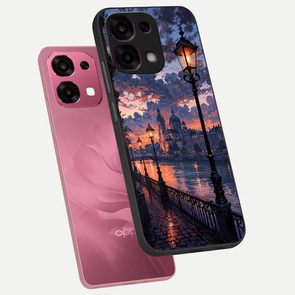  Twilight River Lights phone case For Oppo F31 5G showing premium glass back cover with detailed artwork