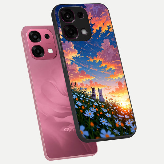  Two Cats Friends phone case For Oppo F31 5G showing premium glass back cover with detailed artwork