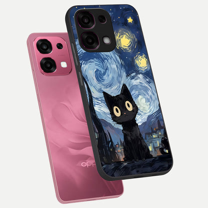  Van Gogh Cat phone case For Oppo F31 5G showing premium glass back cover with detailed artwork