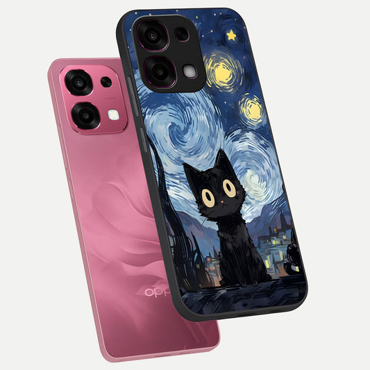  Van Gogh Cat phone case For Oppo F31 5G showing premium glass back cover with detailed artwork