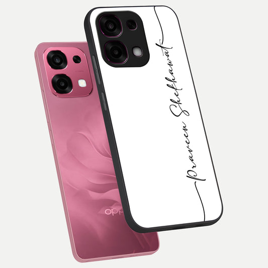  White Tune Custom Name phone case For Oppo F31 5G showing premium custom name glass back cover