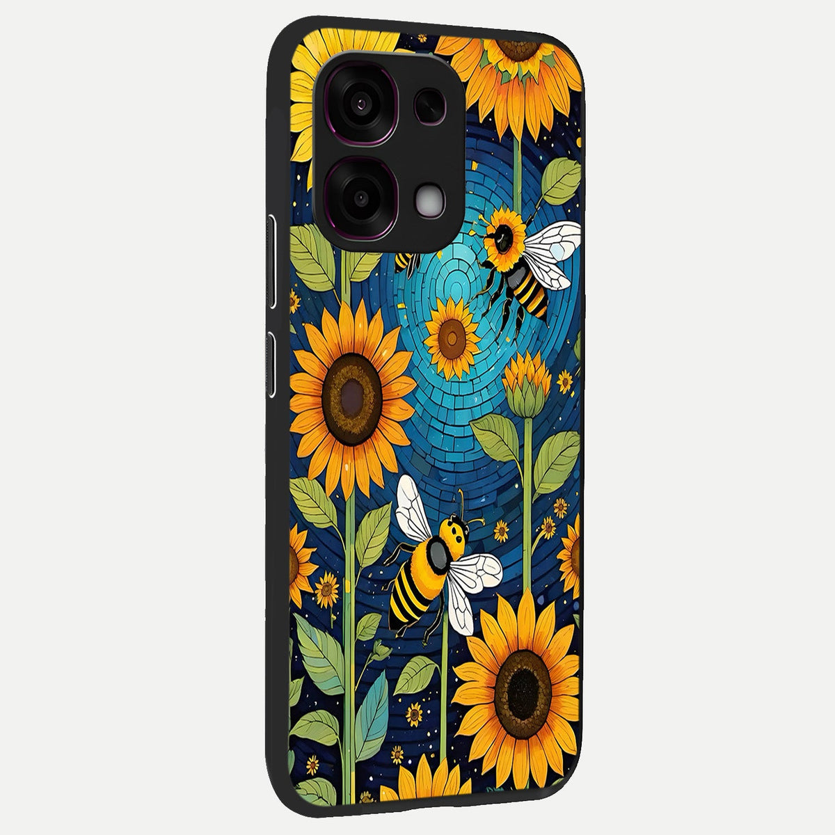 Bees And Sunflowers back cover For Oppo F31 5G slim fit glass case with vibrant aesthetic design